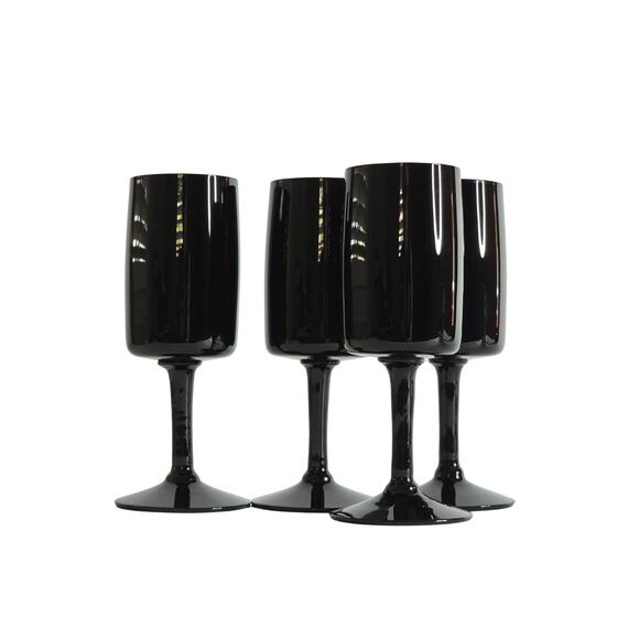 4 Swedish Black Crystal Wine Glasses Bjorkshult Scan by Hans Christian Wagner - Picture 9 of 15